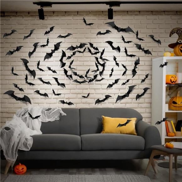 100pcs 3D PVC Bats Wall Decor Halloween Party Decorations - Picture 4 of 7